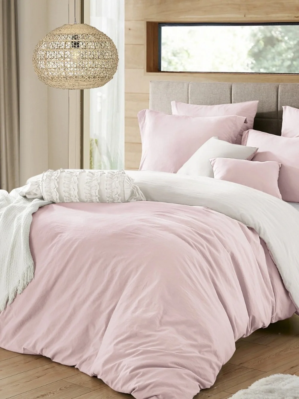 Soft Pink/White Cotton Duvet Cover Set TWIN/Twin LX